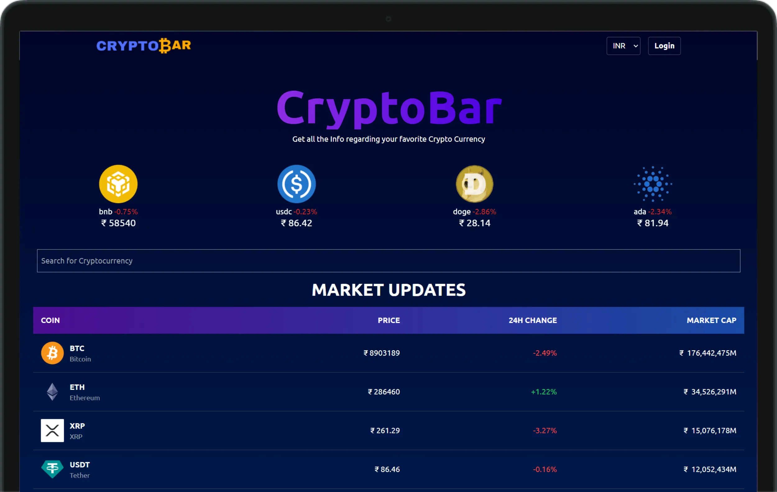CryptoBar - Cryptocurrency Tracking Platform